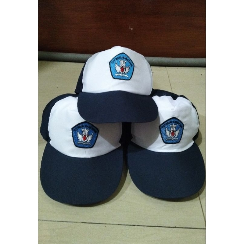 topi SMP blok biru |topi SMP biru putih blok biru