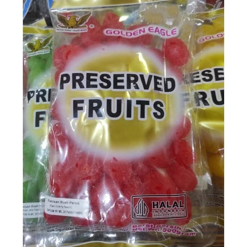 

Golden Eagle manisan buah peach persik imlek green, yellow, red 500gr te
