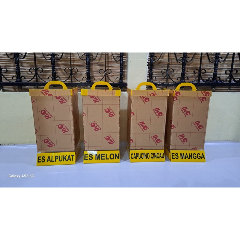 Paket Box kotak akrilik es buah isi 18L dan 15L plus packing kayu