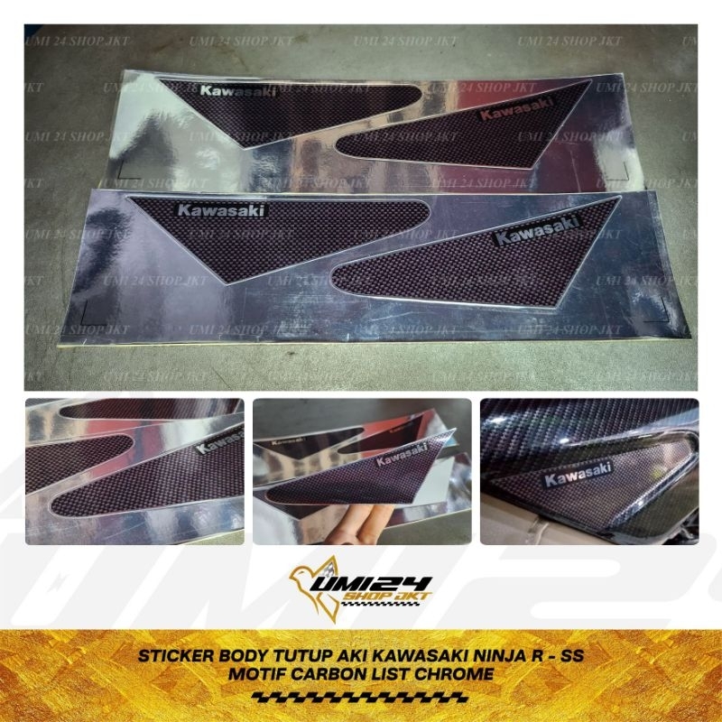 Sticker Motif Carbon List Chroome || Pemanis Body Tutup Aki Kawasaki Ninja R/SSR/SS/DLL