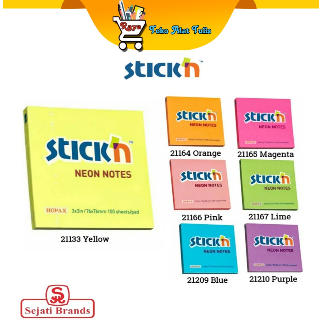 

Stick'n Neon Reguler Sticky notes 3x3 inch 100 lbr