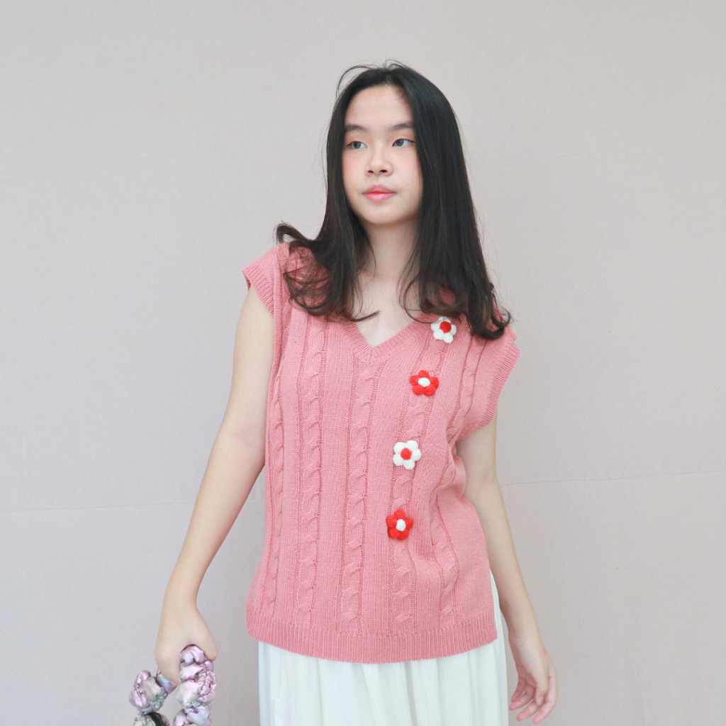 Slover - Flower Vest - Rompi Rajut - Korean Style - Rajut Premium