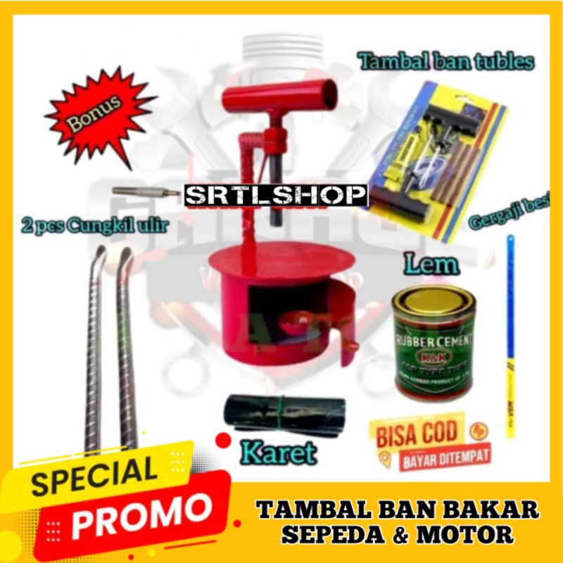 Tambal ban bakar sepeda motor lengkap tambal ban tubles tubeless tambal ban minyak spirtus bonus cuk
