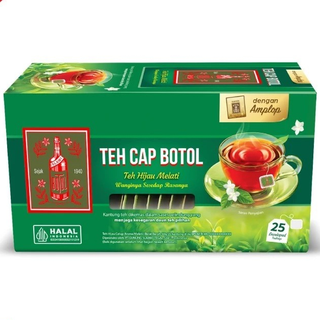 

[100% Original] Teh Celup Cap Botol Hijau Aroma Melati Envelope 25 sachet (Tea Bag dengan amplop / Teh Celup)