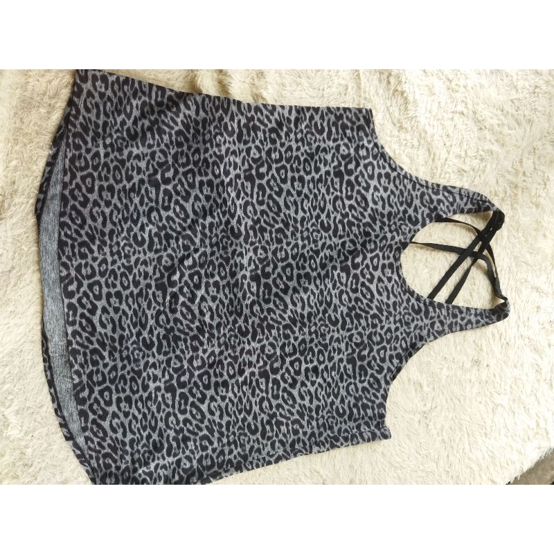 Anko Tanktop Wanita 16 Atasan Abu-abu Hitam Motif Macan Tutul Active & Co Gym Yoga Fitness // Anko T