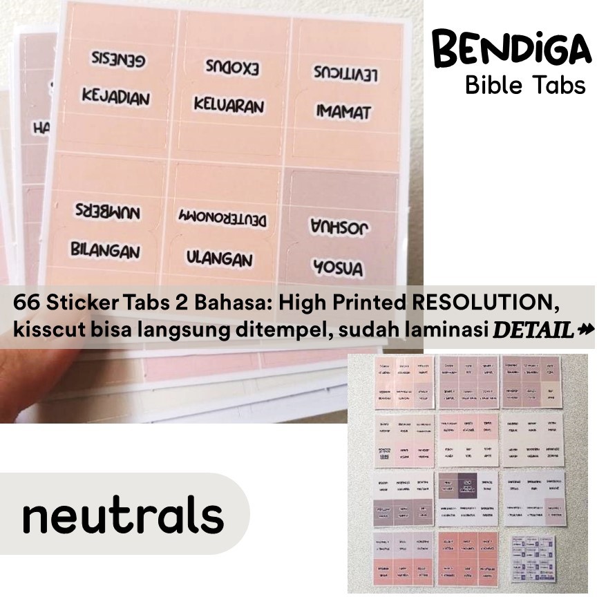 

[BENDIGA GBU- NEUTRALS BIBLE STUDY] Stiker Penanda Index Alkitab Sticker Bible Tabs Index 66 Dua Bahasa Inggris 66pcs Laminated BIBLE TABS INDEX Sticker Index Alkitab