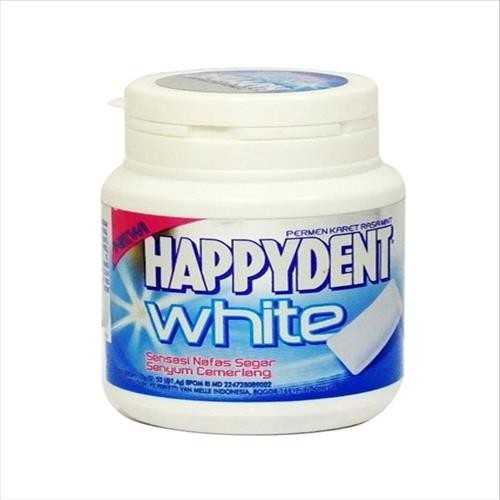 

Happydent Cool White Bottle 61.6g - Permen Karet Rasa Mint 1botol