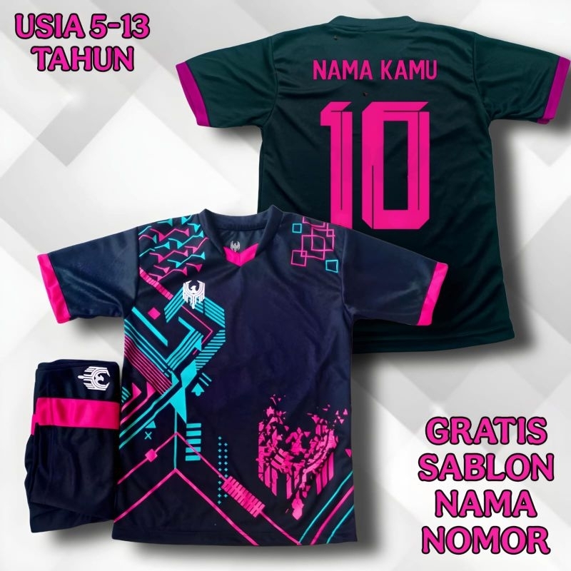 Gratis Tambah Nama Nomor Baju Bola Anak Usia 5-13 Tahun Setelan Jersey Bola Futsal Volley SD SSB Jun