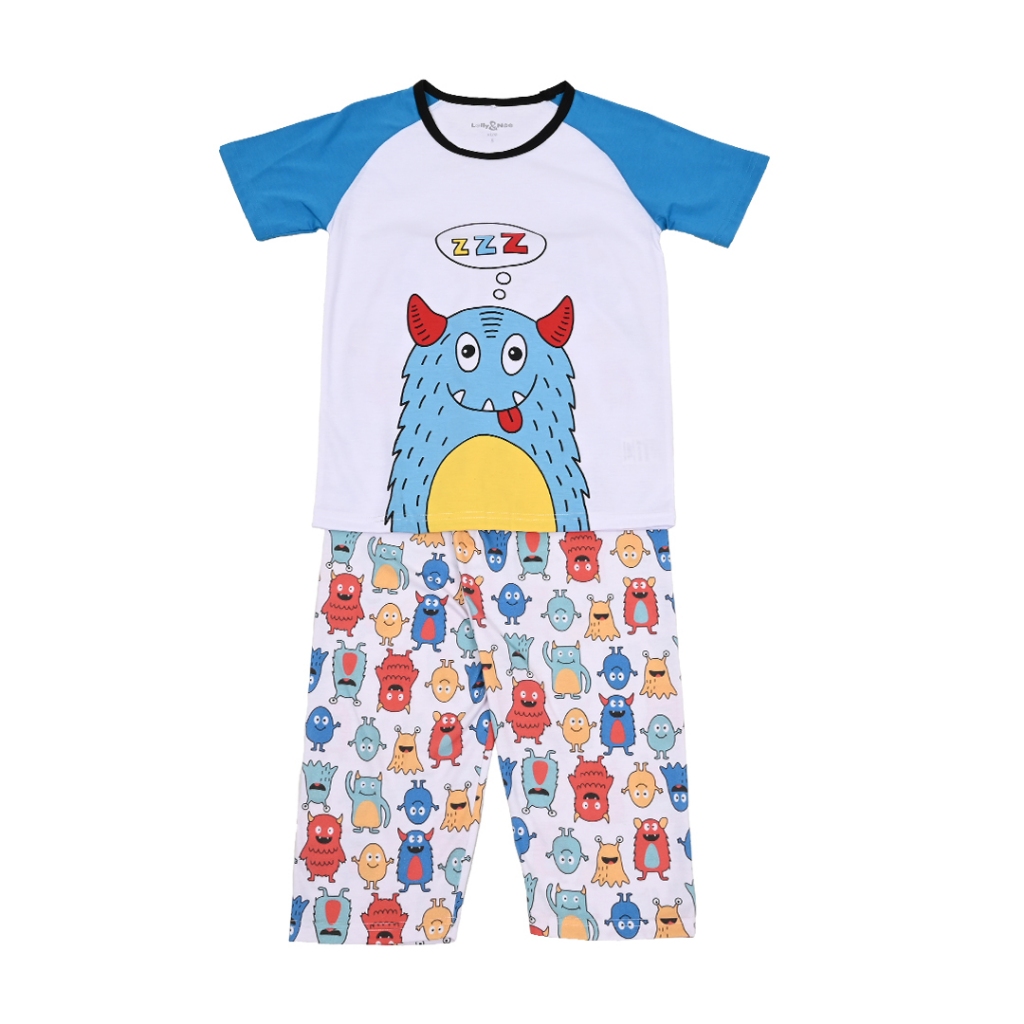 Star (ex Rambla) - Lolly & Noe Baju Tidur Setelan Piyama Anak Laki-Laki Lengan Pendek Checky Monster