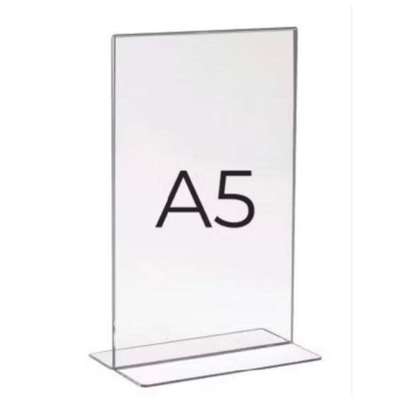 

Tempat brosur Akrilik A5 T potrait 2mm / Tent card akrilik/Tent Holder akrilik