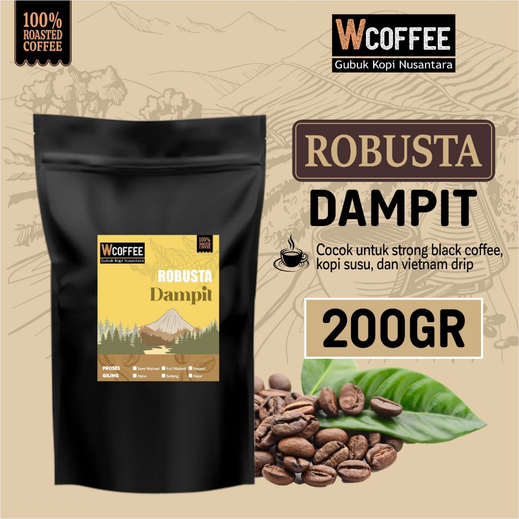 

Kopi Fine Robusta Dampit Malang Coffee Roast Beans 200 Gram - Biji Bubuk Wcoffee