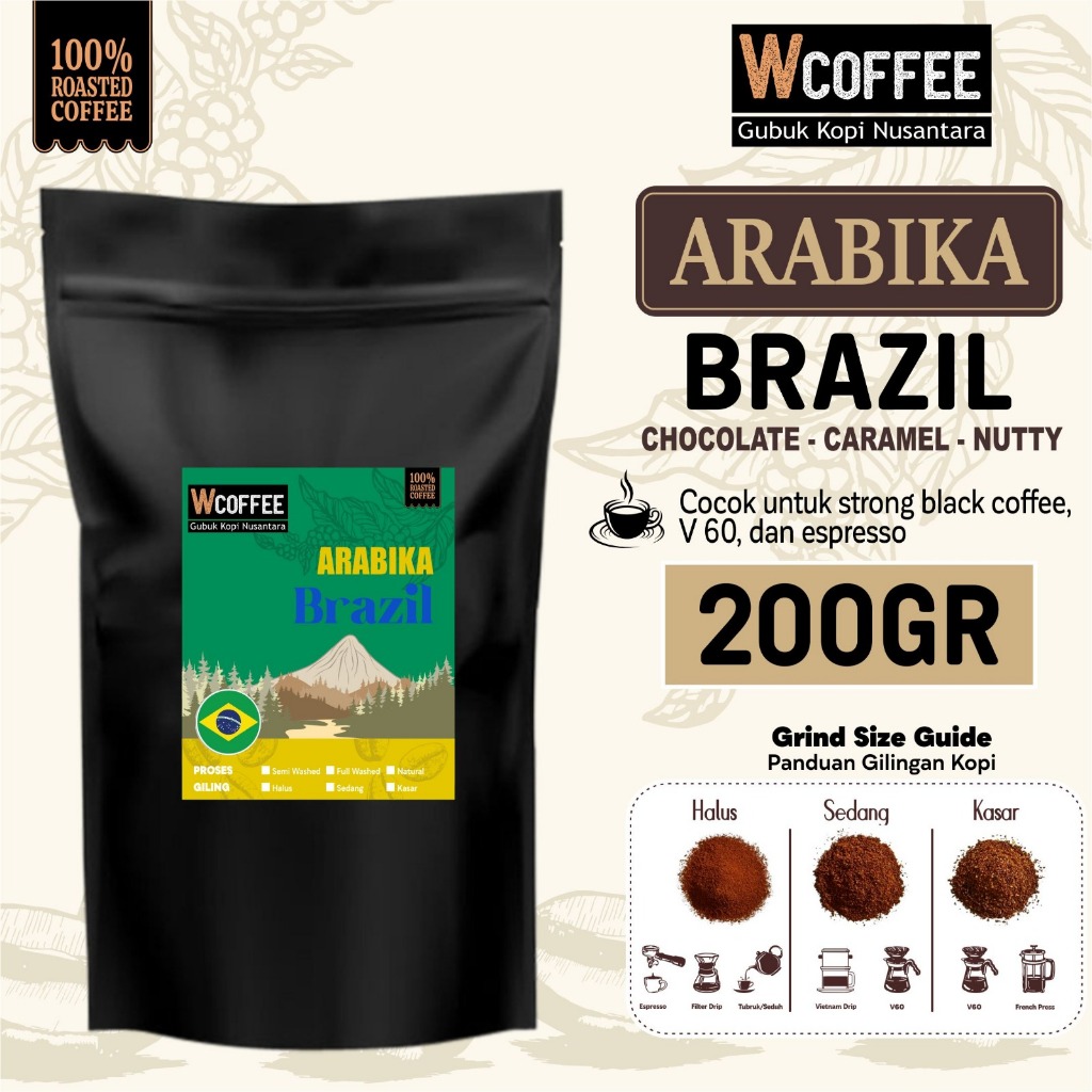 

BIJI KOPI ARABICA BRAZIL 200gr - by wCoffee
