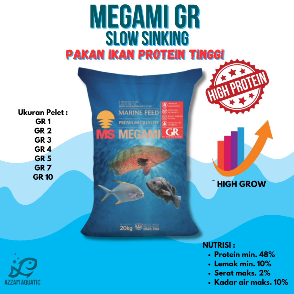 Pellet Megami GR 1Kg Pakan Channa Sinking Tenggelam Pelet Chana Pakan Ikan Koi Koki Goldfish Predato
