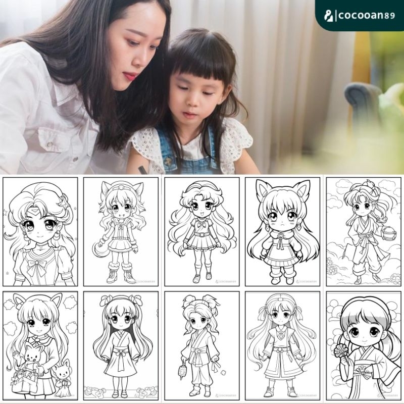 

kertas lembar mewarnai anime girls 6