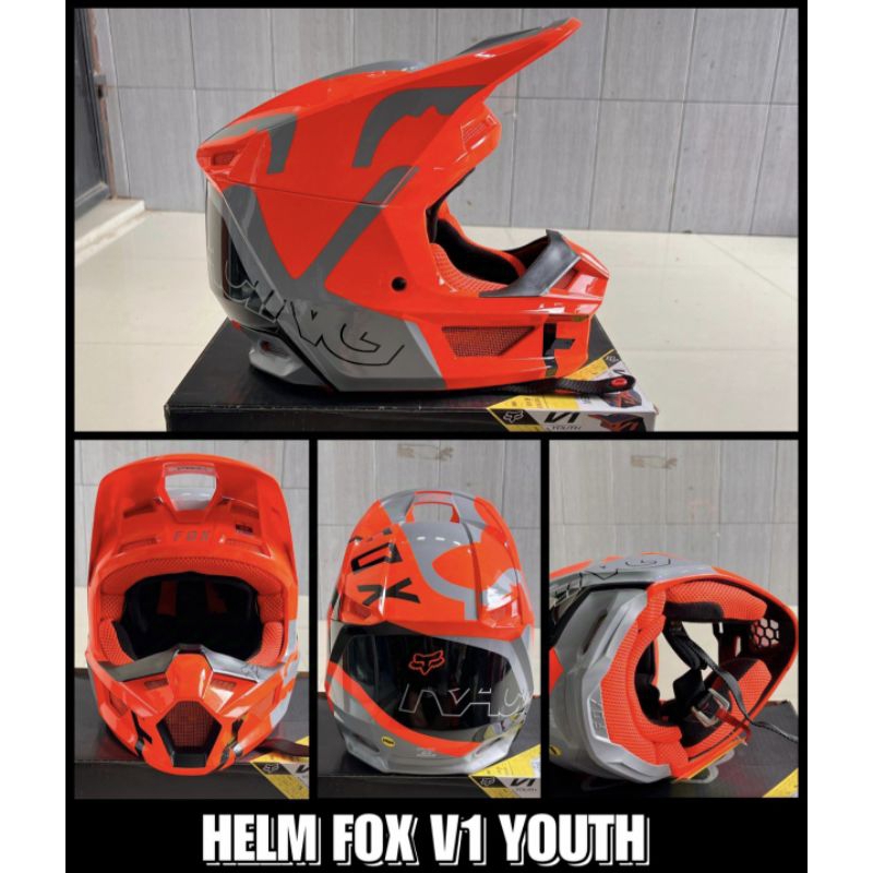 HELM FOX V1 YOUTH - RED GREY BLACK