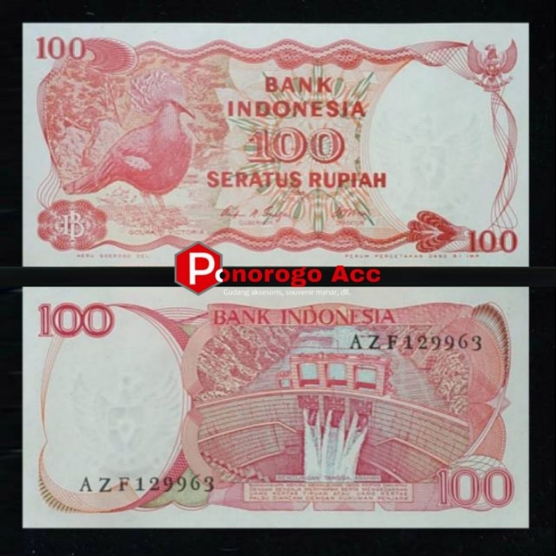(Au/Unc/Gress) Uang kuno 100 rupiah burung dara goura viktoria rp 100 tahun 1984