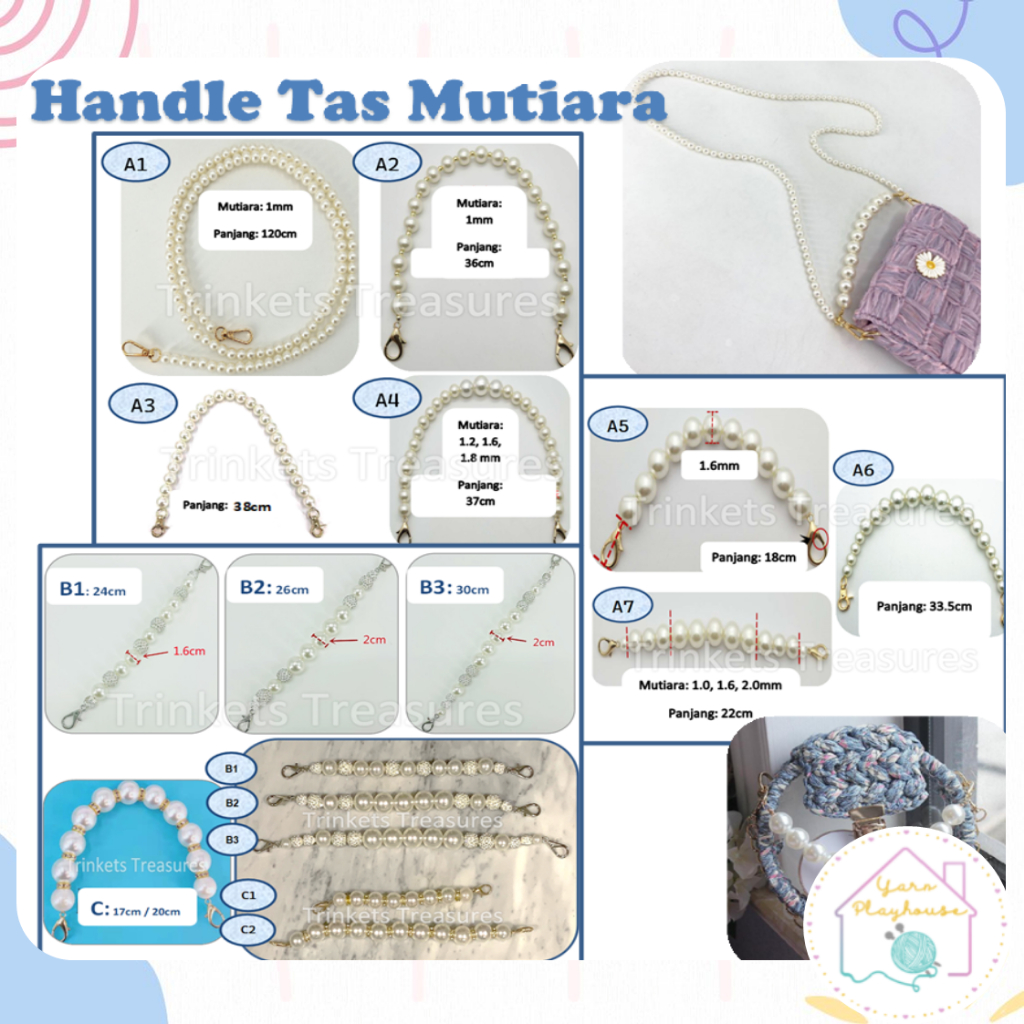 Handle Tas Mutiara putih white Pearl bag chain tas DIY aksesoris tas tali rantai Mutiara pearl strap