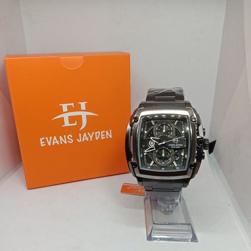 Jam Tangan Evans Jayden Crono Persegi Kaca Sapphire (EJ-9553) 3Warna : Hitam, RoseGold, HitamPutih
