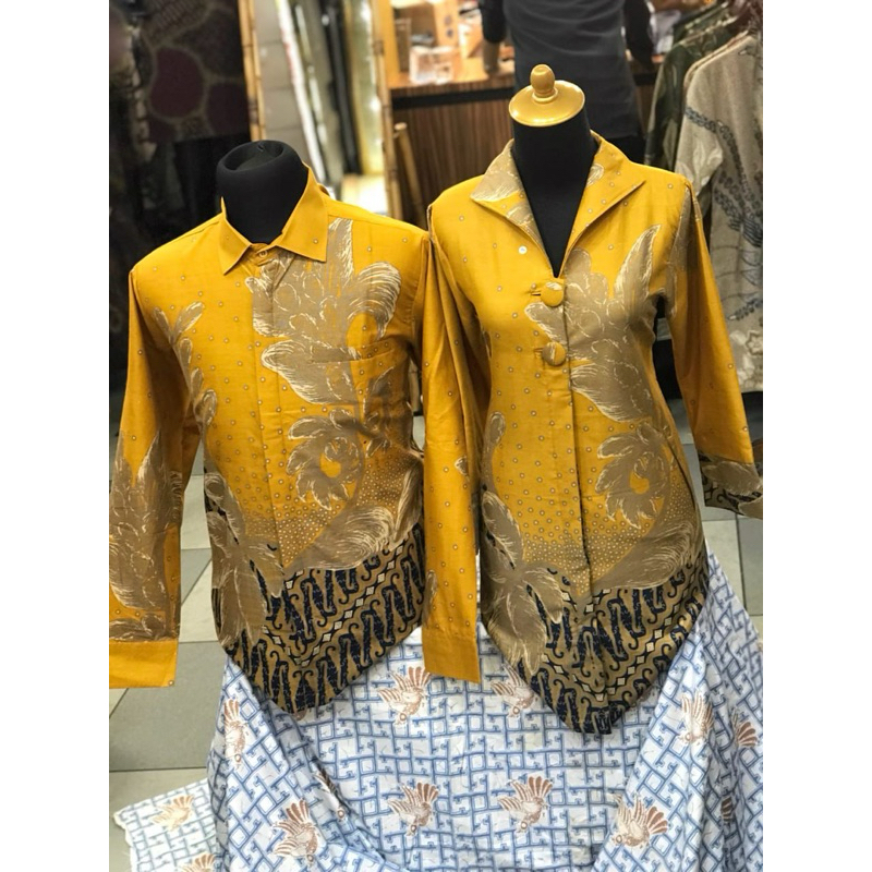 rendy batik / arsyi batik, Batik pasangan atau couple bahan katun lapis trikot warna kuning kunyit