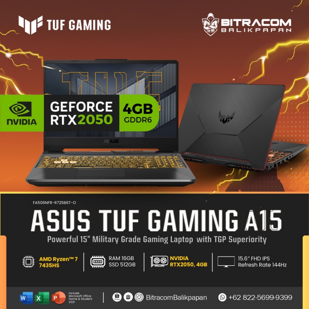 Laptop Gaming Asus TUF FA506NFR-R725B6T-O AMD Ryzen 7-7435HS Ram 16GB RTX2050