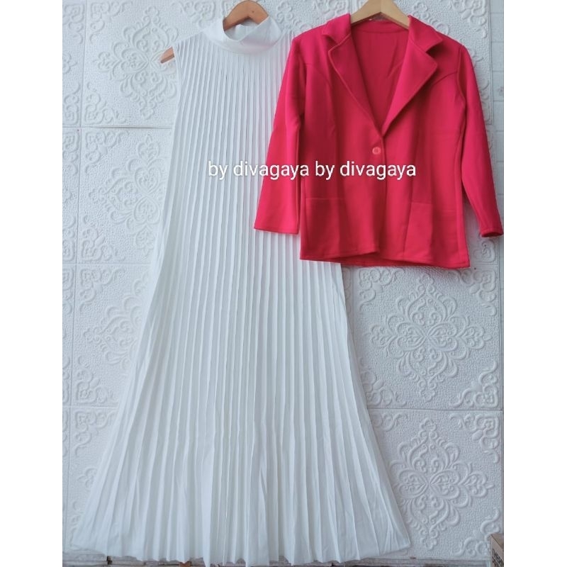 Setelan Wanita Blazer Krah Iner Plisket Kekinian