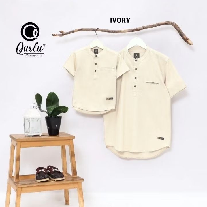 Qurlu - Kemeja Koko Dewasa/Anak warna IVORY (baju couple ayah dan anak laki-laki) Baju Koko Pria