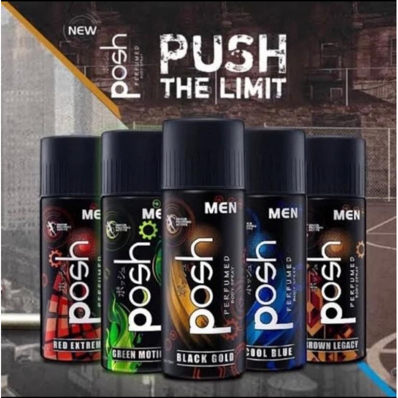 POSH Men Parfum Poshmen Body Spray Men 150 ml Pria Deodorant Cowok Tangan Leher Mencerahkan Black