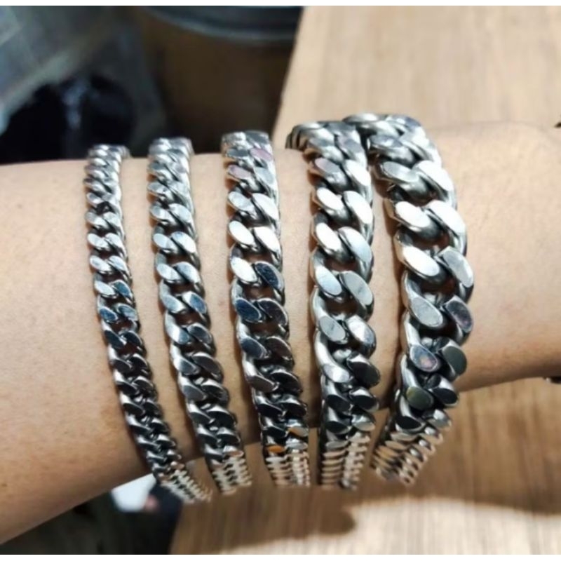 GELANG RANTAI BAJA PUTIH PRIA ANTI KARAT/GELANG PRIA MACHO