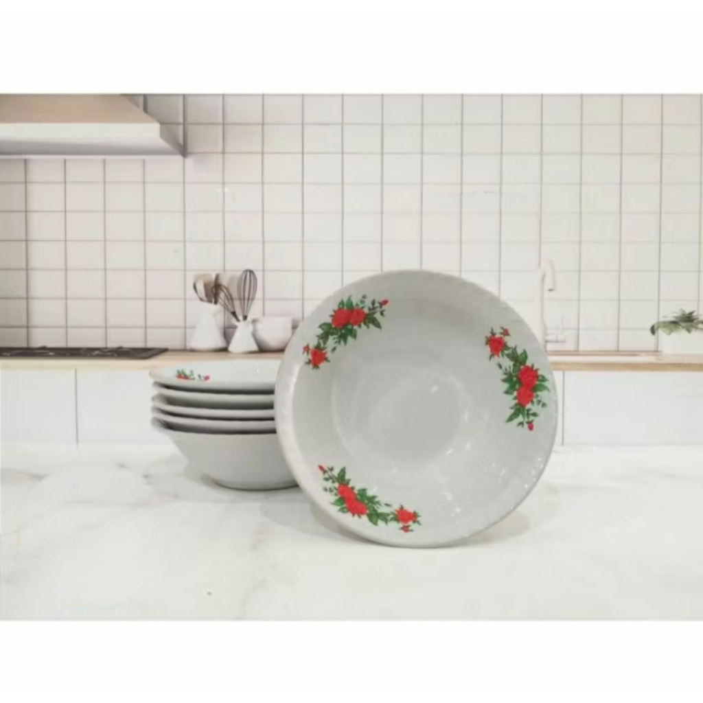 Mangkok Keramik Motif Kembang Lucky 7 inch Mangkok Makan Bubur Sayur