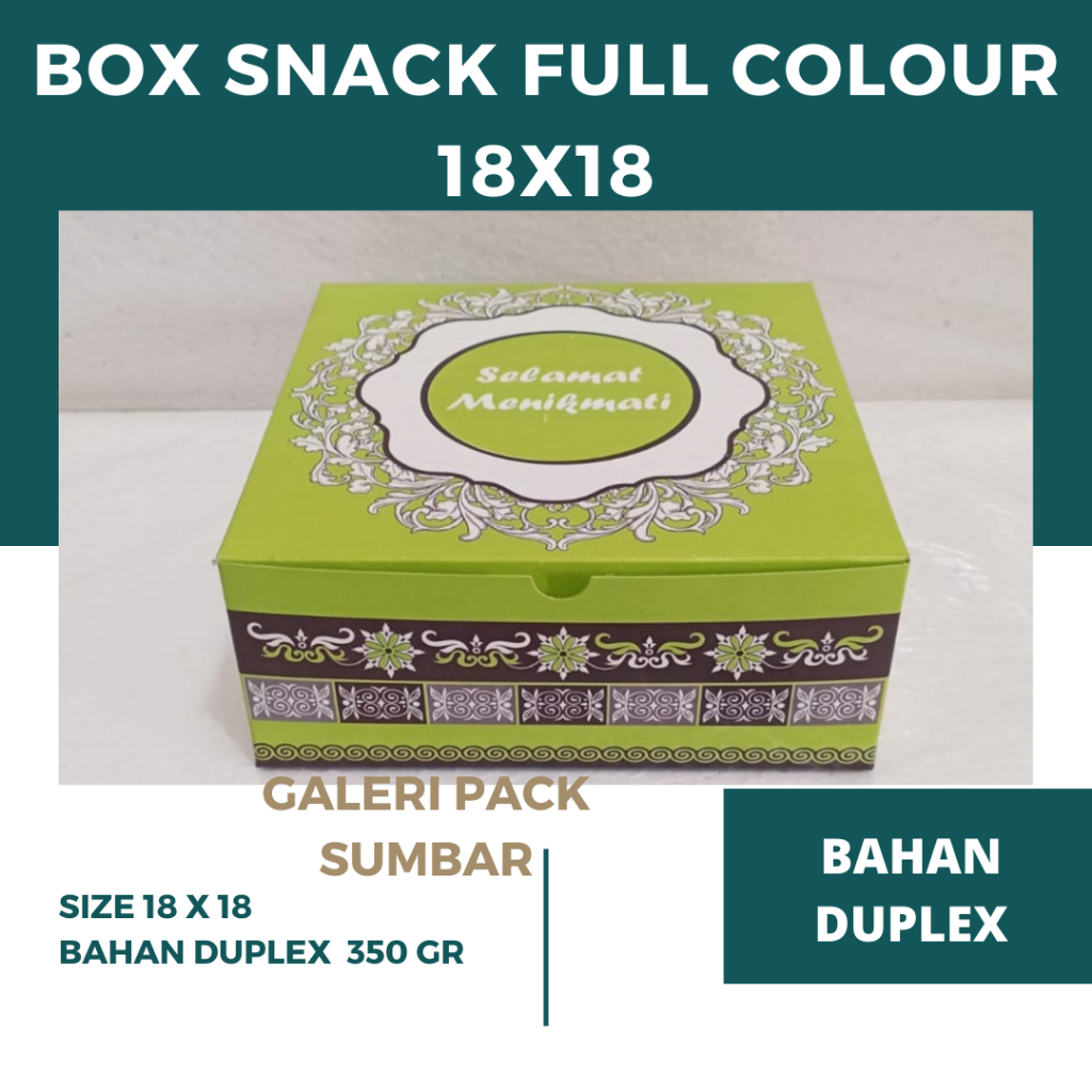 Box Snack / Kotak Kue / Kotak Makanan / Kotak Nasi Full Colour Hijau Coklat Ukuran 18x18