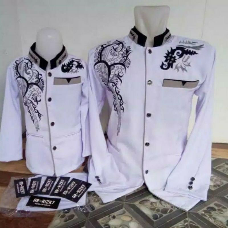 Preloved baju koko couple anak & ayah warna putih