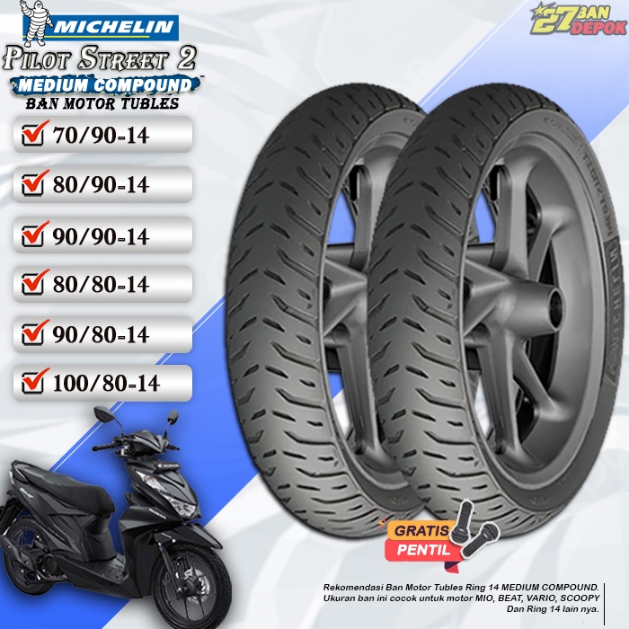 Ban Motor Beat Michelin Pilot Street 2 Ring 14 Tubles Ban Motor Tubeless Mio Beat Vario Ring 14