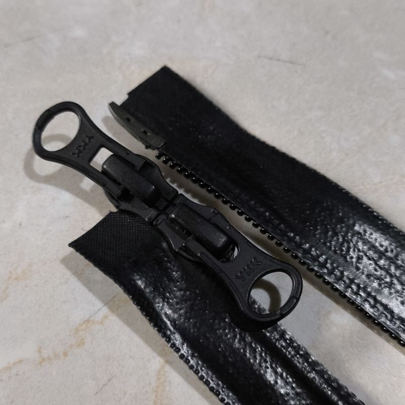 (1 pcs) Resleting Jaket Waterproof YKK 2 Slider( Kepala 2) Warna Hitam (100cm - 120cm)