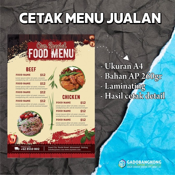 Cetak Menu jualan | Menu makanan | Menu caffe