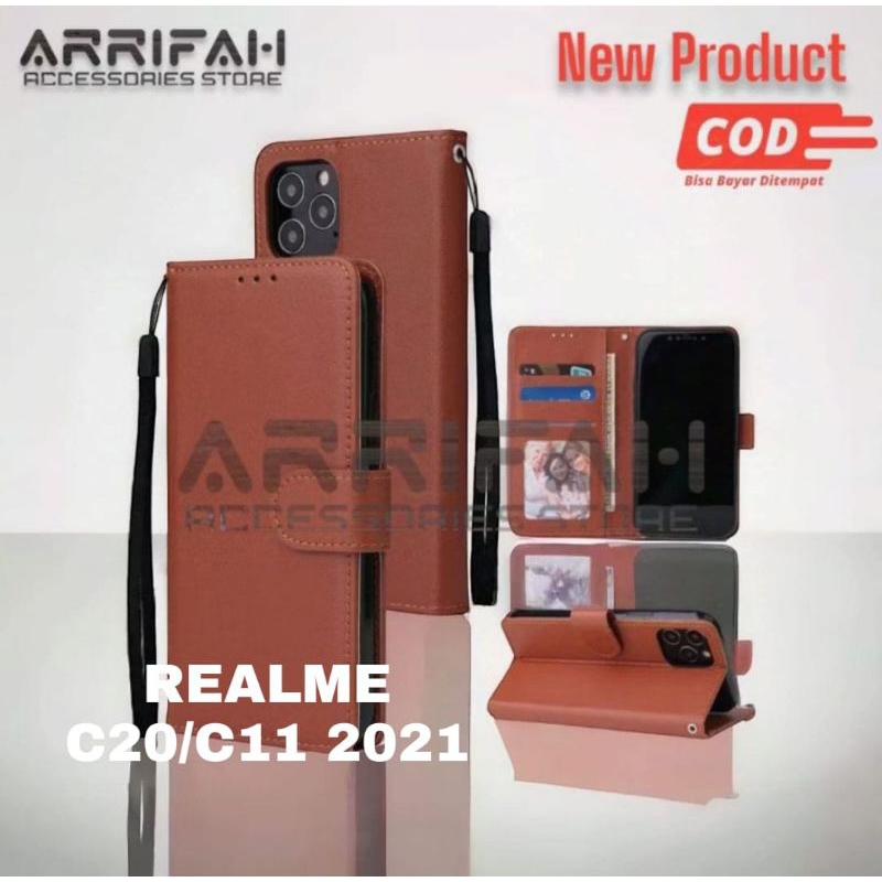 CASE REALME C20/C11 2021 - FLIP COVER WALLET LEATHER CASE DOMPET HP KULIT SILIKON DOMPET