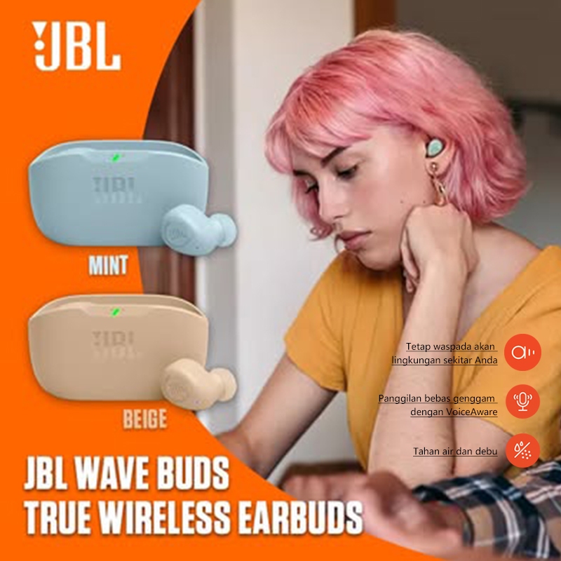 8K7V Headset Jbl Wave Buds True Wireless In-Ear Earbuds With Mic Water & Dust Resistant, Up