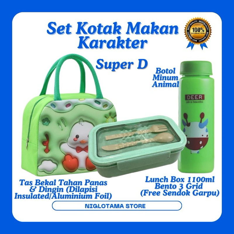 Kotak Bekal Makan Anak Bento Set Tas Bekal Aluminium Foil Tahan Panas Dingin Motif Lucu Anak TK SD