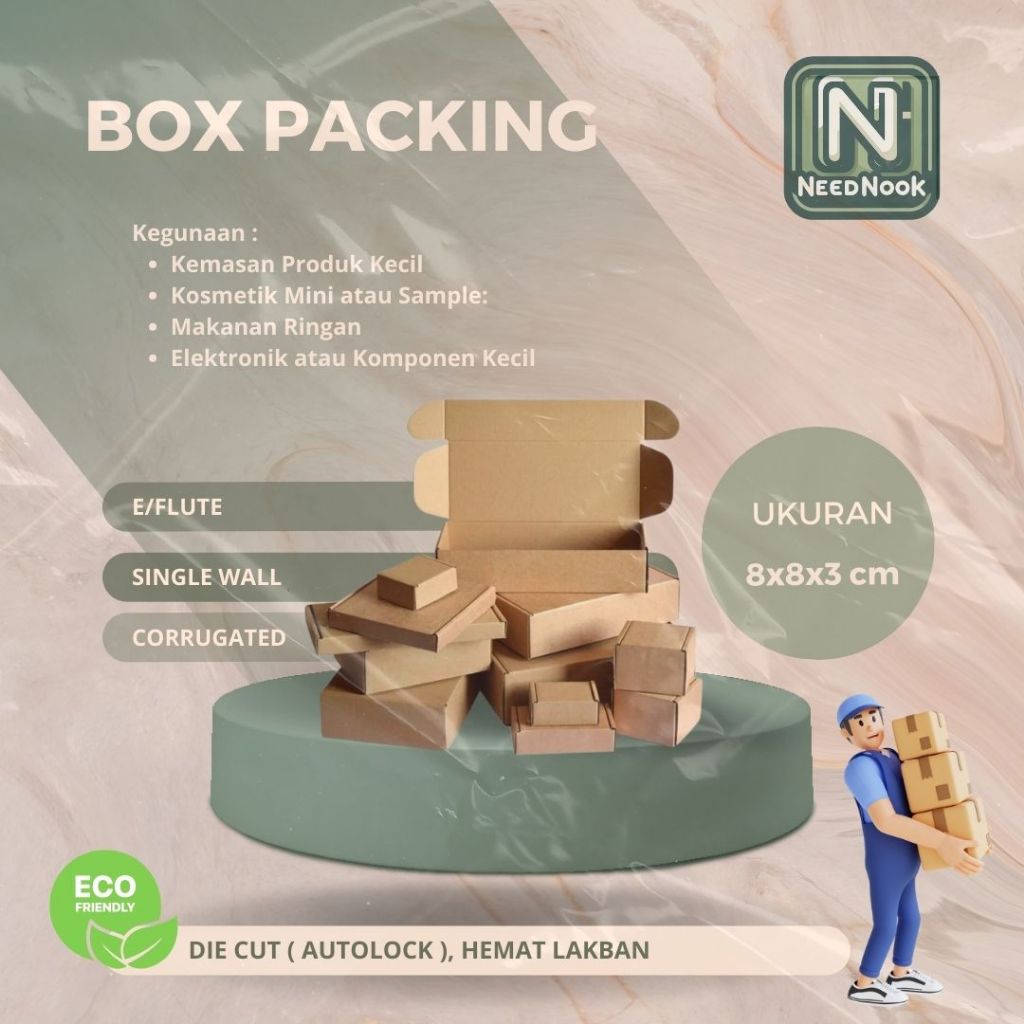 

Box 8x8x3cm, E/Flute Single Wall Box Kardus Packing Box Ukuran 8x8x3cm E/Flute Single Wall untuk Packing Produk Kecil Box Kardus untuk Souvenir, Kue, atau Kemasan Produk Online