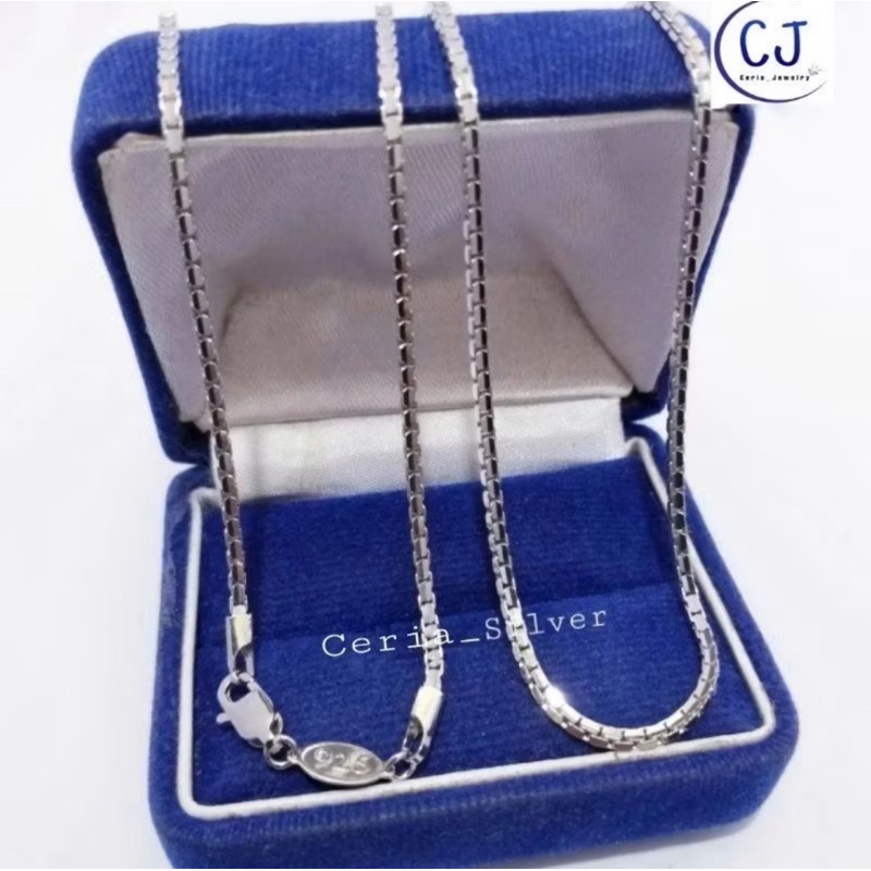 Kalung Perak Pria Wanita Silver Asli 925 Lapis Emas Putih Italy Santa - Kalung Pria Wanita Anti Kara