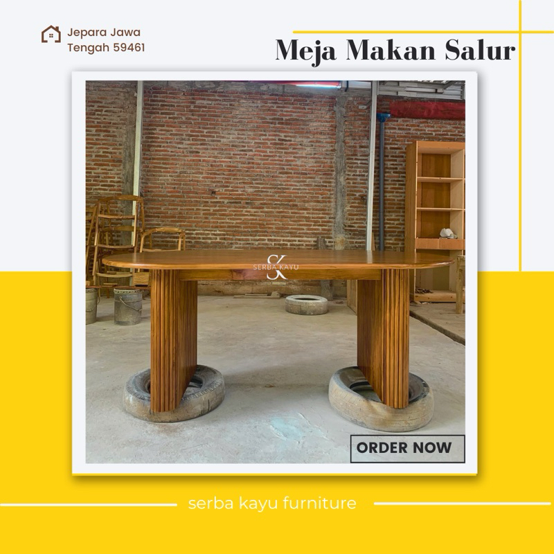 meja makan oval kayu jati minimalis