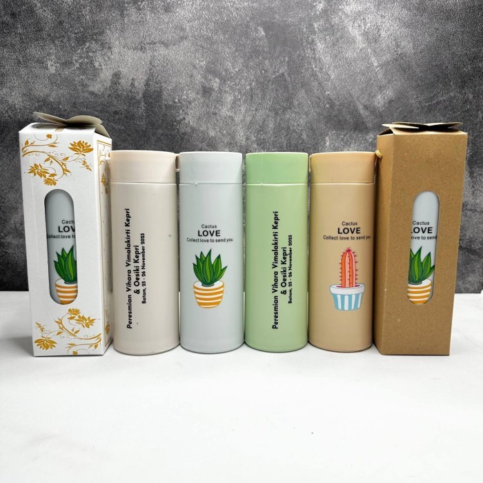 Souvenir Pernikahan Gelas Tumbler Kaktus Aesthetic 400 ml / Botol Minum Kaca Sovenir Suvenir Murah
