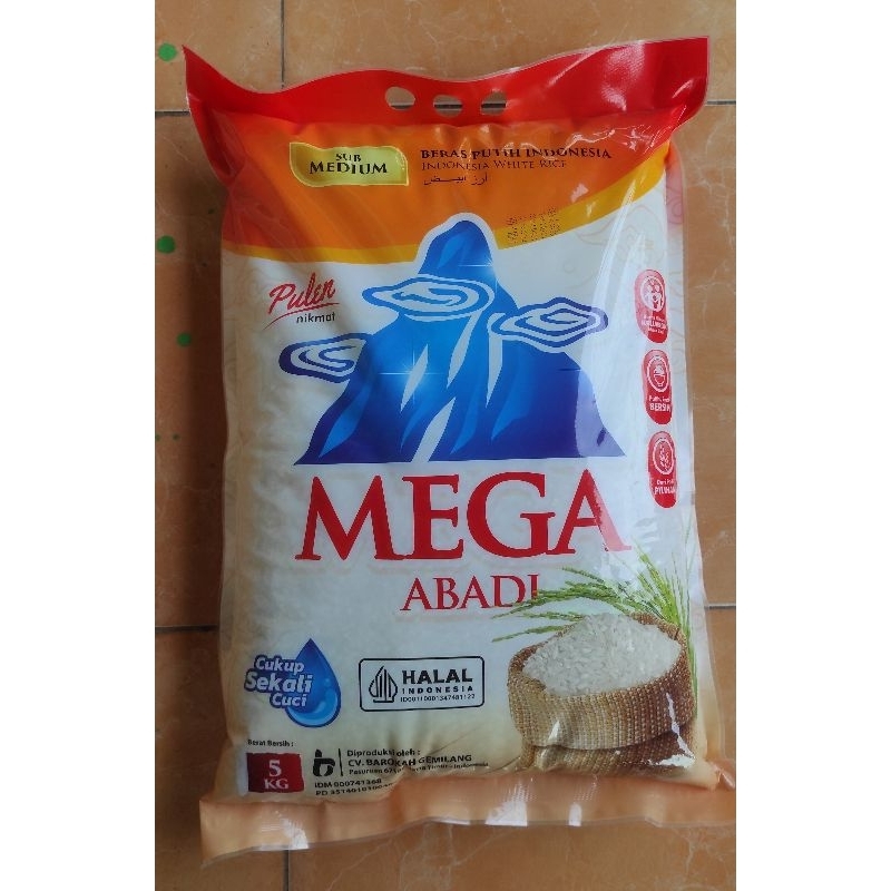 

Original No Repack Beras Pulen Sub Medium Mega Abadi Kemasan 5kg