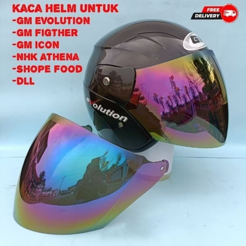 Kaca helm gm evolution + gm vicktecr planggi + silver + hitam + putih inko
