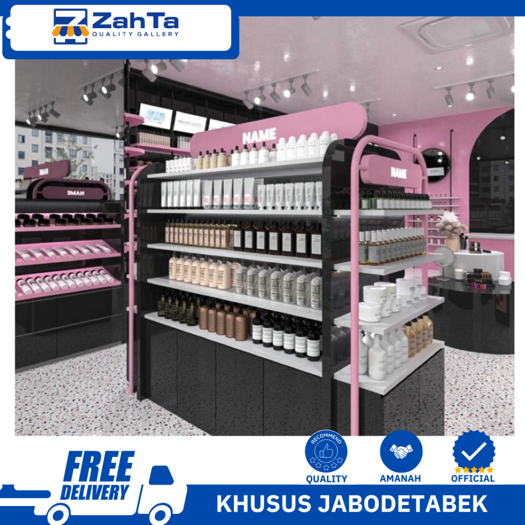 ZAHTA - RAK DISPLAY TOKO KOSMETIK FULL LAMPU