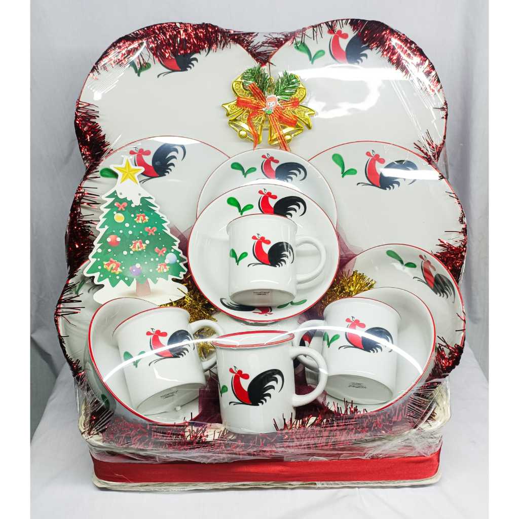 Hampers Dinner Set Motif Ayam Jago + Kue Kering Nissin Parcel Edisi Natal Dan Taun Baru | Parcel Nat