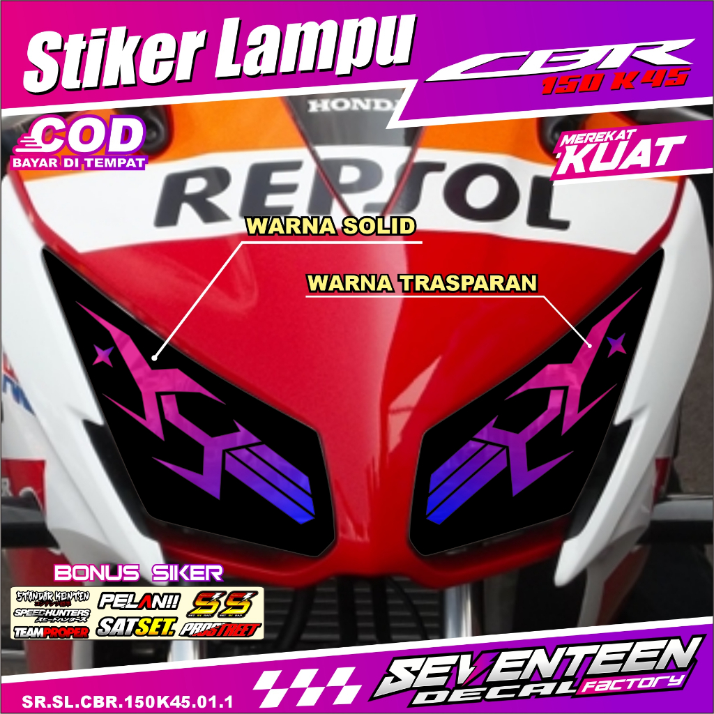 COD STIKER VARIASI LAMPU ALIS MOTOR CBR 150 K 45 TRANSPARAN UV CBR 150 K 45