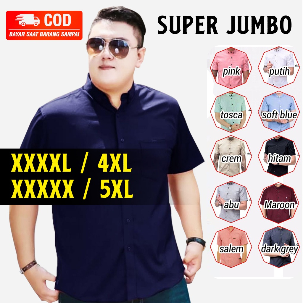 Kemeja Pria Ukuran Jumbo Besar 4XL 5XL 6XL Kasual Tidak Luntur Baju Seragam