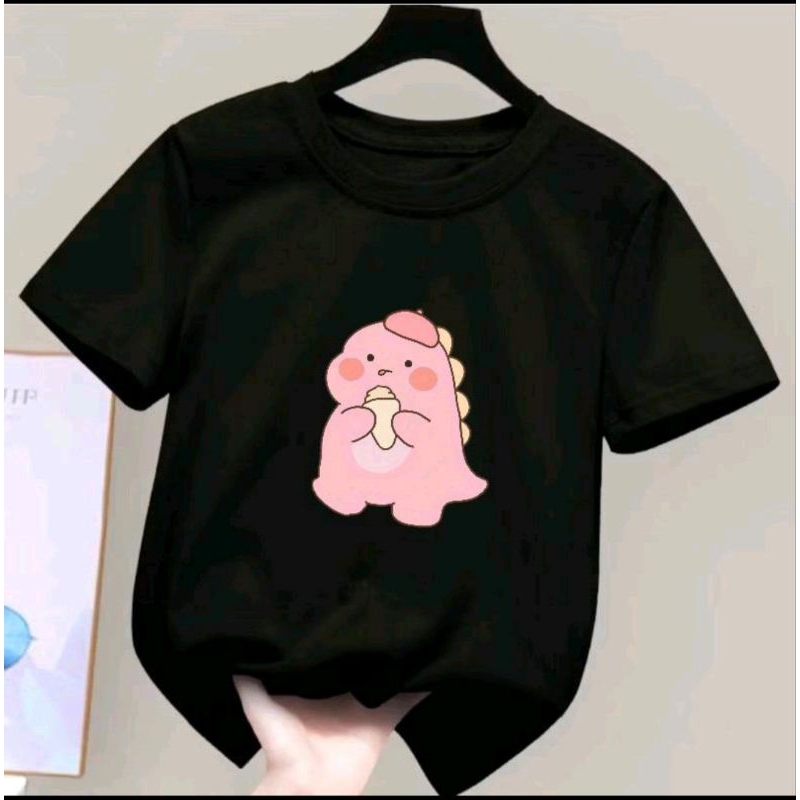 Atasan kaos anak perempuan dino pink usia 2-15 tahun