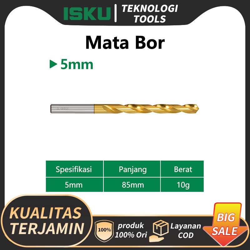 ISKU Mata Bor HSS Pengerjaan Kayu Listrik Baja Kecepatan Tinggi Mata Bor Shank Lurus -5mm Mata Bor