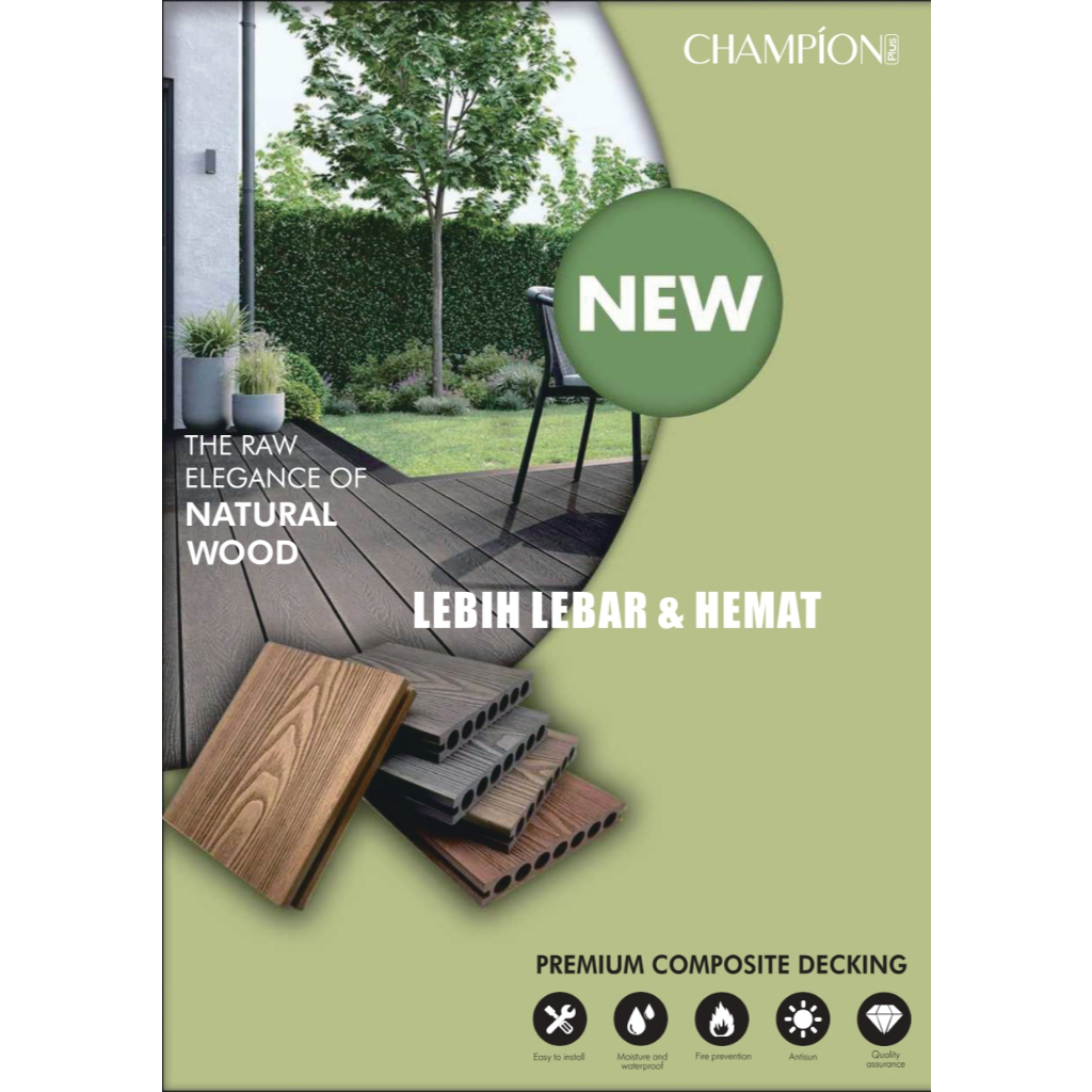WPC Decking Outdoor Lantai Decking Tile Kayu WPC Lantai Kayu CHAMPION